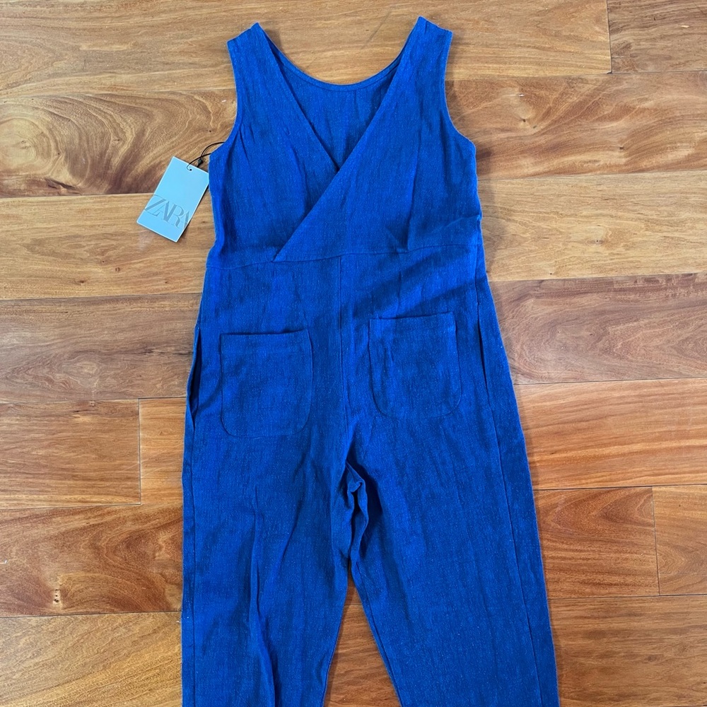 Zara Girls Linen CottonJumpsuit Romper with Front Pockets Girls 6 EU 116